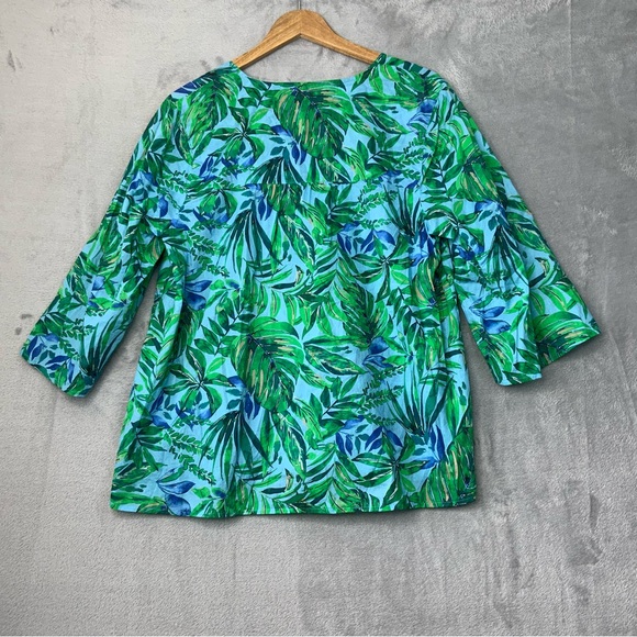 J. Jill Floral Blue/Green  Cotton Top V-Neck. Women’s Size Large. - Picture 2 of 6